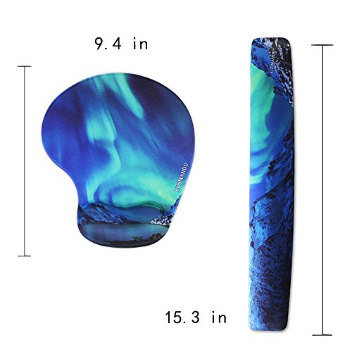 Keyboard Wrist Rest Pad and Mouse Wrist Rest Support Mouse Pad - Ergonomic Support - Premium Quality Foam - Durable & Comfortable & Lightweight for Easy Typing & Pain Relief(Northern Lights)