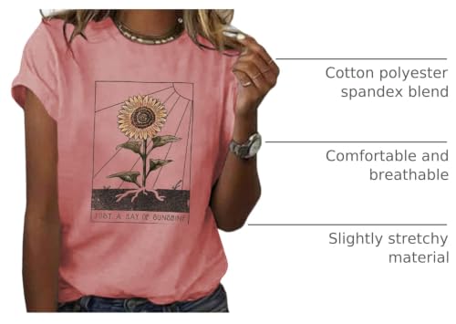 Image of Anbech Womens Dandelion Graphic T-Shirts Teen Girls Cute Sunflower Print Casual Tee Tops