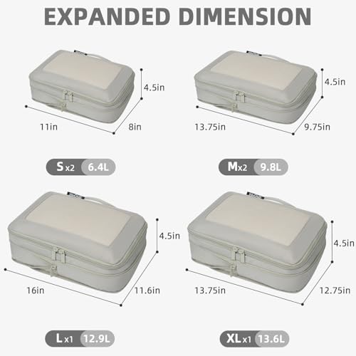 Image of BAGAIL 4 Set /6 Set /8 Set Compression Packing Cubes Travel Accessories Expandable Packing Organizers (Square Mesh, 06-Grey)
