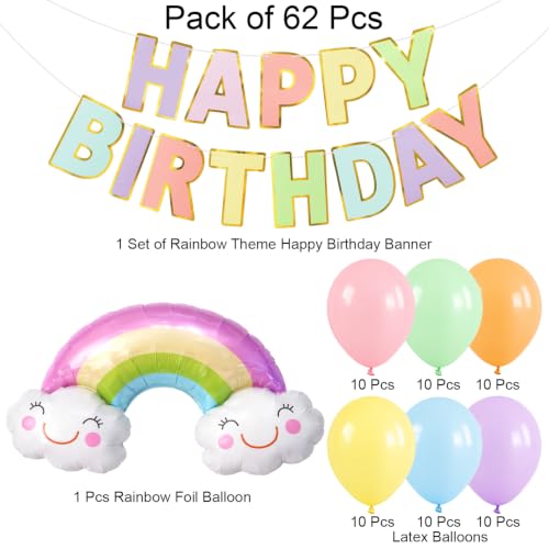 Image of 62 Pcs Rainbow Birthday Decoration Balloons Kit, for Kids & Girls