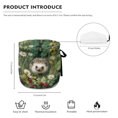 Image of Tea Cosy for Teapot Insulated Hedgehog Daisy Print Tea Pot Cozy Cover Portable Insulated Teapot Dust Cover with Drawstring