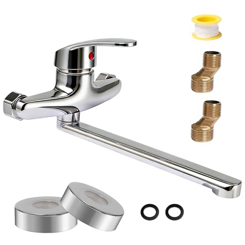 Bofanze Wasserhahn Wandmontage Wasserhahn 360 Grad Drehbar Wandarmatur für Spülbecken Wall Mounted Tap Drehbar Wasserhahn Bad Wand Wasserhahn Chrom für Doppelwaschbecken, Küchen und Badezimmer