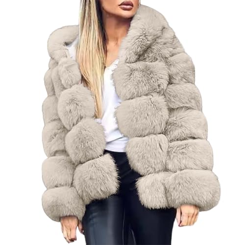 Cappotto di Pelliccia Sintetica da Donna Morbido Cappotto di Peluche con Cappuccio Cardigan in Pelliccia Sintetica Giacca con Cappuccio in Peluche Tinta Unita Alla Moda (OTHER #2, L)