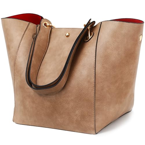 sqlp Bolsa grande de trabalho para mulheres, bolsas de couro de grife, bolsas grandes de viagem, bolsa de ombro feminina, cáqui, L, Minimal