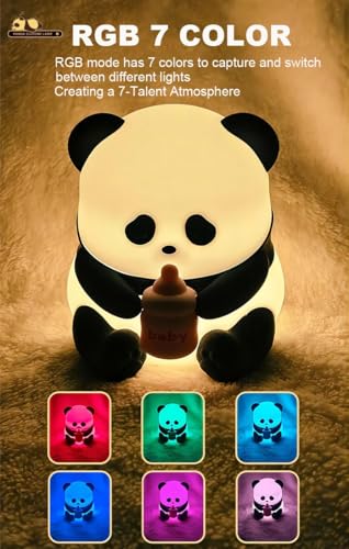 Image of CYMNIX Panda LED Night Light with Glasses and Bottle - Soft Silicone Animal Lamp, Rechargeable and Portable, Ideal for Nursery, Bedside for Kids, and Baby Showers, White
