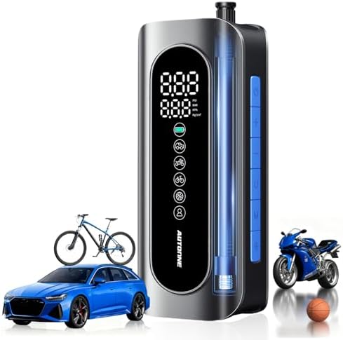 AUTOONE Tire Inflator Portable Air Compressor, 150PSI Air Pump for Car Tires with Tire Pressure Gauge, 3X Faster One Click Smart Cordless Tire Air Pump for Car, Motorcycle, Bike, Ball and More
