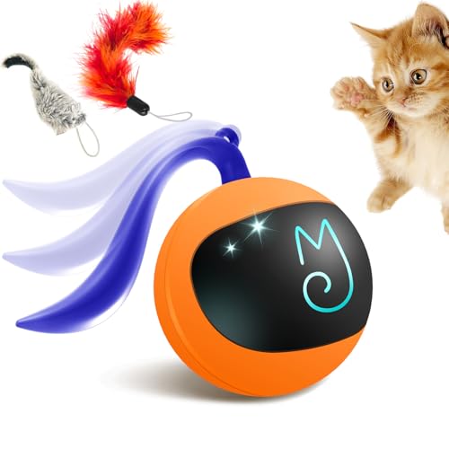 Migipaws Set di giocattoli interattivi per gatti, inseguitore di divertimento, palla da inseguimento automatica con coda soffice, un piccolo topo, ricaricabile