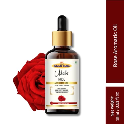 Image of Khadi Rose Aromatic Essential Oil 15 ml | Pure & Natural | For Skin & Hair Care | With Anti Aging Properties | Bath & Massage Body Oil | All Skin & Hair Types | Aromatherapy for Men & Women