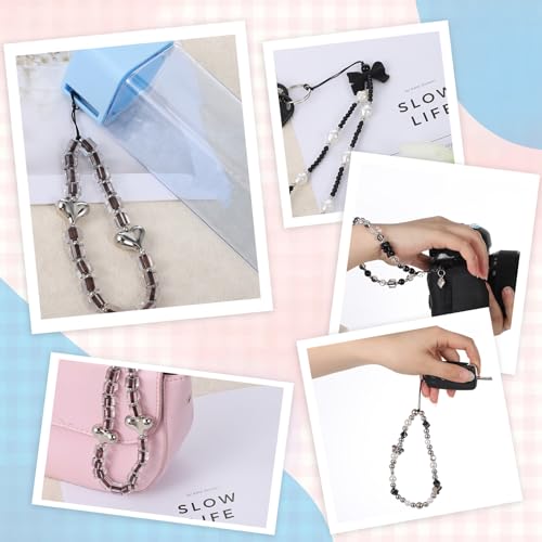 Qulkws 4 Pcs Crystal Beaded Phone Charms with Phone Tether Tab Cute Beaded Phones Lanyard Wrist Strap Acrylic Cell Phones Wrist Strap Aesthetic CellPhone Keychain for Camera Key Purse for Women by Qulkws - Image 6