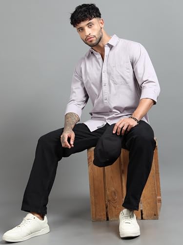 Image of Men Slim Fit Solid Spread Collar Casual Shirt