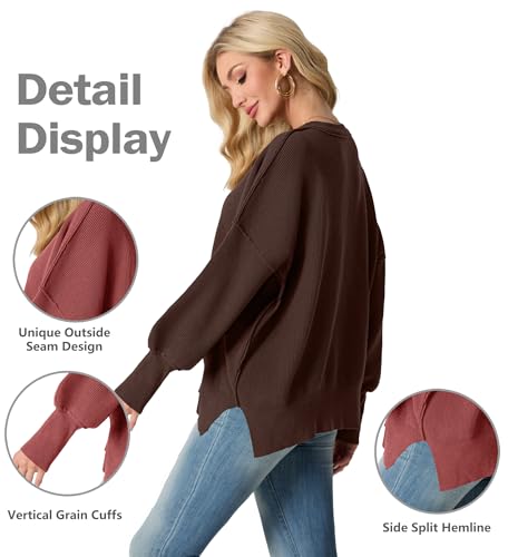 Womens Crewneck Batwing Long Sleeve Sweaters Fall 2025 Oversized Side Slit Ribbed Knit Sweaters Pullover Tops3