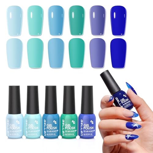 GELLEN Teal Green Blue Gel Nail Polish No Wipe Soak Off U V Lamp Gel Polish for Home Salon Finger Toe Nails Glossy Full Coverage Self-leveling HEMA & TPO Free Non-toxic