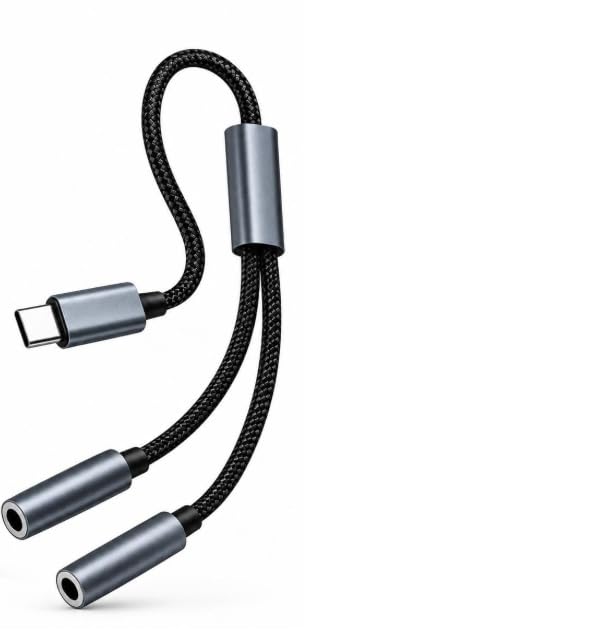 Image of USB C to Dual 3.5mm Audio Splitter Adapter HiFi Stereo Headphone Jack Converter AUX Cable Compatible with Samsung Galaxy S25 S24 S23 OnePlus Xiaomi iPad MacBook USB C Smartphones Tablets