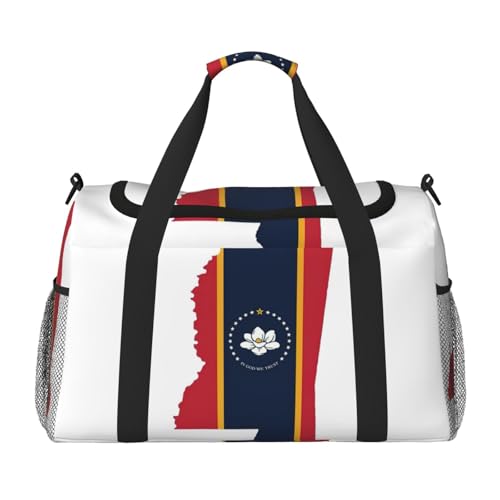 Mississippi State Flag Map print Travel Duffle Bag Gym Bag for Women,Puffer Tote Bag,Weekender Overnight Bag Organizer
