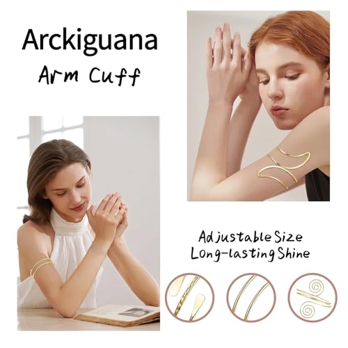 6 Pieces Gold Arm Cuff Jewelry, Upper Arm Cuff Bracelets Bangle for Women, Adjustable Minimalist Open Arm Cuff Armlet Armband2