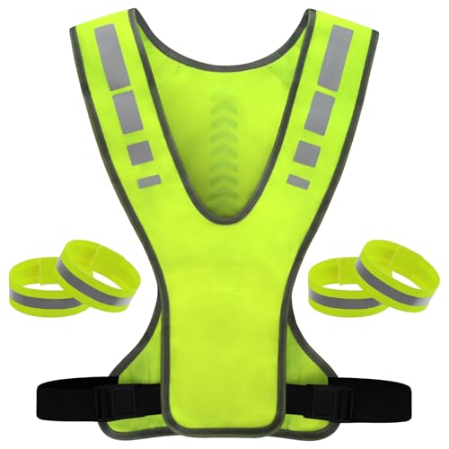 JSTHHTT Chaleco de Seguridad Reflectante, Chalecos Reflectantes de Alta Visibilidad, Chaleco Ajustable Unisex, con 4 Piezas de Cinta Reflectante, para Correr, Ciclismo y Trotar