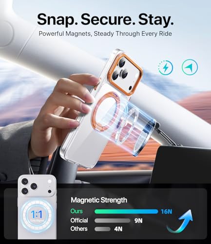Image of for iPhone 17 Pro Case, Compatible with MagSafe, Slim Shockproof Military-Grade Rugged Protective Case with Stand, Camera Control, Comfort Grip (E-Clear Orange, iPhone 17 Pro)