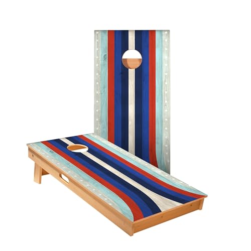 American Moto Curved Stripes Cornhole Boards - Includes (2) Boards (Resin Bags) + (1) Carry Case, (2) Hole Lights & (2) Edge Lights