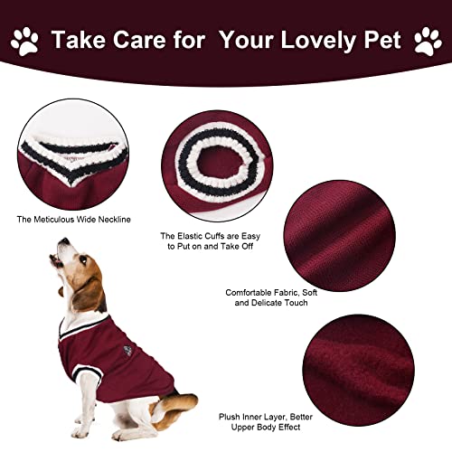 VSSHE Hundepullover,College Stil Warmer Pullover Katzenkleidung Warme Hunde Pullis Fleece Haustiermantel Welpenpullover Pullover Kleidung Haustier Kostüm Welpenpullover für Kleine Mittelgroße Rot-4XL