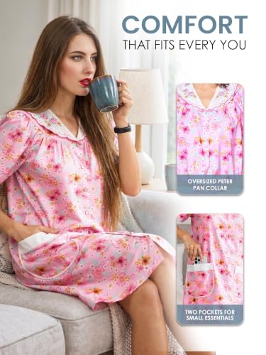 Image of Casual Nights Women's Snap - Front House Dress Short Sleeve Woven Housecoat Duster Lounger Robe with Pockets