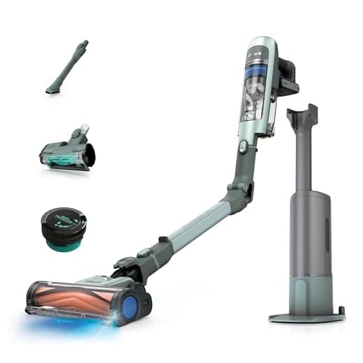 Shark Detect Speed Clean & Empty Pet Pro Akku-Staubsauger, Reverse Clean, bis zu 60 Minuten Laufzeit, inklusive selbstentleerender Ladestation und Tierhaaraufsatz, Salbeigrau IA3243EUT