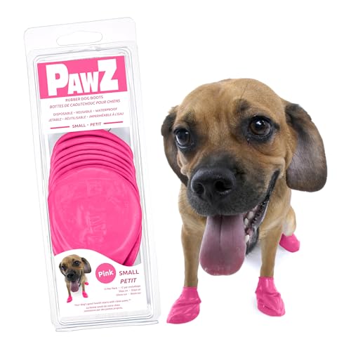 PawZ Rubber Dog Boots for Small Paws - All-Weather Waterproof Dog Shoes Anti-Slip Traction for Rain Snow Mud & Hot Pavement - Pull-On Dog Booties Pink - Small (2-2.5) - Pack of 12