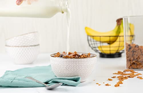 Kook Ceramic Soup And Cereal Bowls, Embossed, House-Warming Gift, For Ice Cream, Dessert, Fruits, Side Dishes, Yogurt, Microwave & Dishwasher Safe, Cream With Bronze Accents, Set Of 4, 22 Oz #TOP1