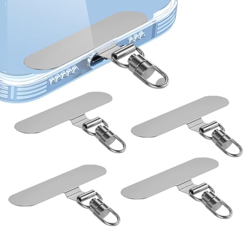 ShinningCare Phone Tether Tabs 4Pcs, Rotatable Metal Phone Lanyard Patch, Stainless Steel Phone Lanyard Pad, Cellphone Strap Connector Compatible with Most Smartphones（Ellipse）