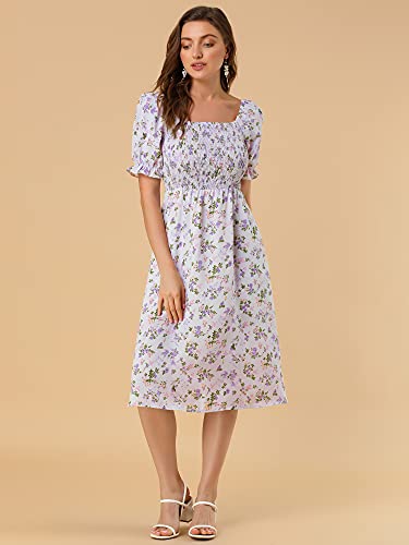 Image of Allegra K Women's Cottagecore Floral Dress Puff Sleeves Smocked Midi Dresses