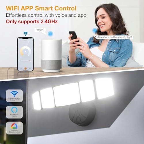 Onforu 120W Smart Flood Light Outdoor, 12000LM LED Security Light APP Control, WiFi Alexa Flood Lights Outside Floodlight with 5 Adjustable Heads, 2700K-6500K Exterior Light Fixture for Yard by Onforu - Image 3