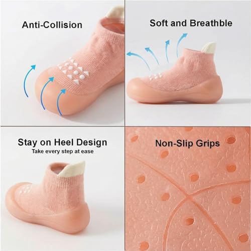 Image of Hstyle Baby Sock Shoes Toddler Boys Walking Shoes Infant Slippers Sneakers | Non-Slip,Soft Rubber Sole,Lightweight,1st Birthday Gifts for Baby Boys Girls