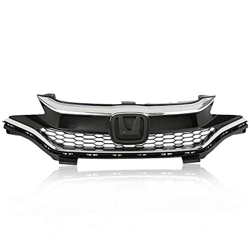 CHEDA Front Bumper Upper Honeycomb Grille Compatible with 2018 2019 20 Honda Fit Jazz Chrome Plastic Grill