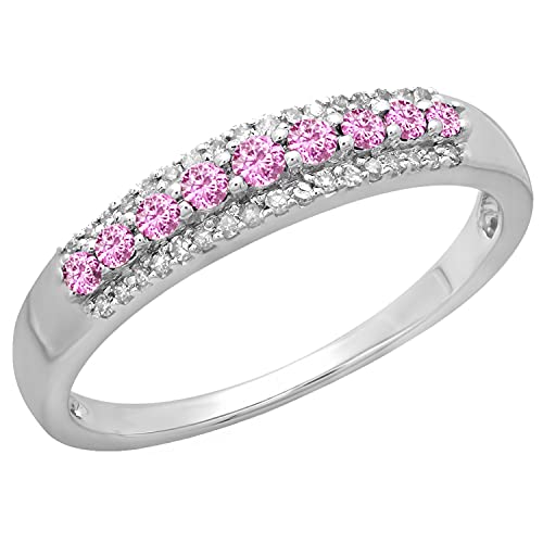 Dazzlingrock Collection Round Gemstone and Round White Diamond Womens Stackable Wedding Band, 10K Solid White Gold