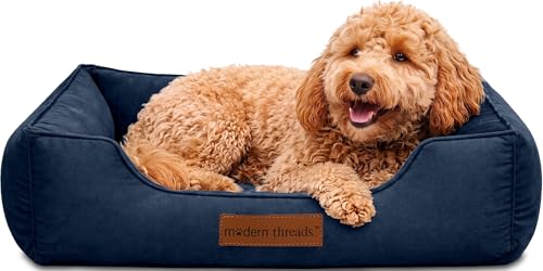 Image of Modern Threads Luxury Dog Bed - Comfortable Tufted Velvet Cushion for Small to Large Dogs - Machine Washable - Durable & Cute Sleep Space for Pets - Pamper Your Pet with Cozy Beds - Denim