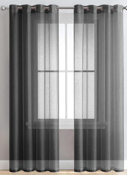 HolDreams - Cortina de Visillo Translucido - 150x260 cm - Anillas - Ojales Cortinas de Salon - Cortinas Dormitorio - (1 Unidad) - Cortinas de Cocina - Ventanas - Puertas (Negra)