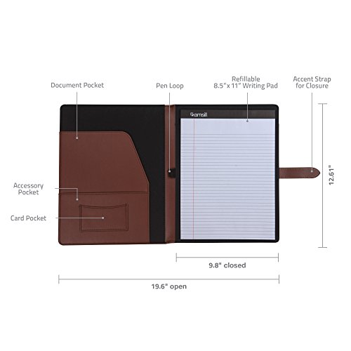 Image of Samsill Contrast Stitch Leather Padfolio and Business Portfolio for Men and Women, Resume /Document Organizer with Writing Pad and Strap Closure, Tan (71746)