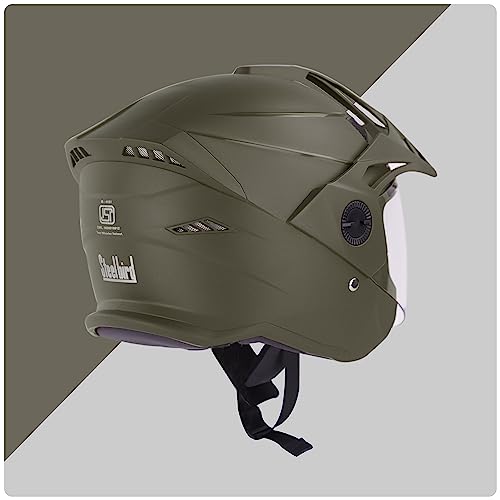 Steelbird SBH-23 Brutal ISI Certified Open Face Helmet (Dashing Battle Green with Clear Visor, M)