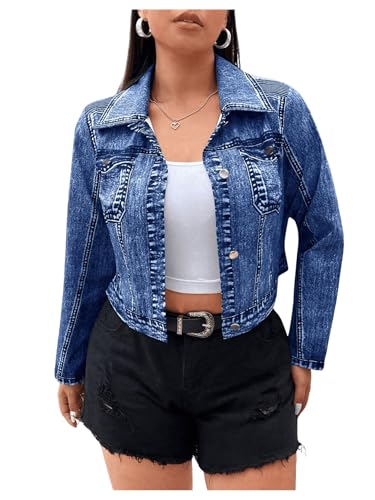 MakeMeChic Women's Plus Size Jacket Button Down Collared Long Sleeve Y2K Coat