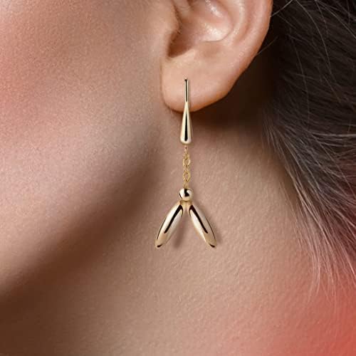 Pendientes Largos Ovalados Chapados en Oro de 18k (Medida: 4,8 cm de Largo, Motivo Ovalado en Forma de Bellota de 4,5x15 mm)