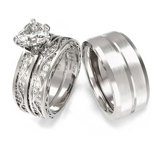 Wedding Ring Sets His And Hers Promise Ring Wedding Ring Sets His And Hers Couples Women 925 Sterling Silver Moissanite Man Sterling Silver Wedding Band