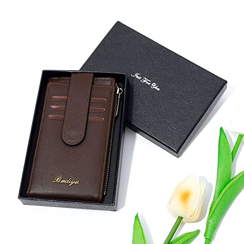Image of Badiya Slim Women Wallet RFID Blocking Bifold Compact 9 Card Slots Holder Wallets Soft Leather with Zipper Coin Pocket 2 ID Window
