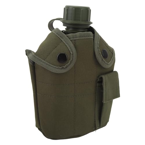 VGEBY Portable 1L Large Capacity Canteen with Cover and Cup, Leak Proof Wide Mouth, OD Green, for Outdoor Hiking, Travel