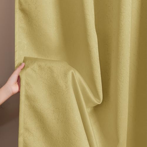 Image of HOMEMONDE 100% True Blackout Curtains 9 Feet Long Door - Pack of 2 Curtains, Embossed Panels Light Block Thermal Insulated & Noise Reducing Top Style Rod Pocket Curtains (Golden Beige, 108Inch)