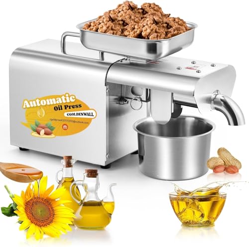 1000W Oil Press Machine Home Hot & Cold Oil Extraction Machine Stainless Steel for Peanut Sesame Flaxseed Walnut Sunflower Seed Automatic Temperature Constant 220V