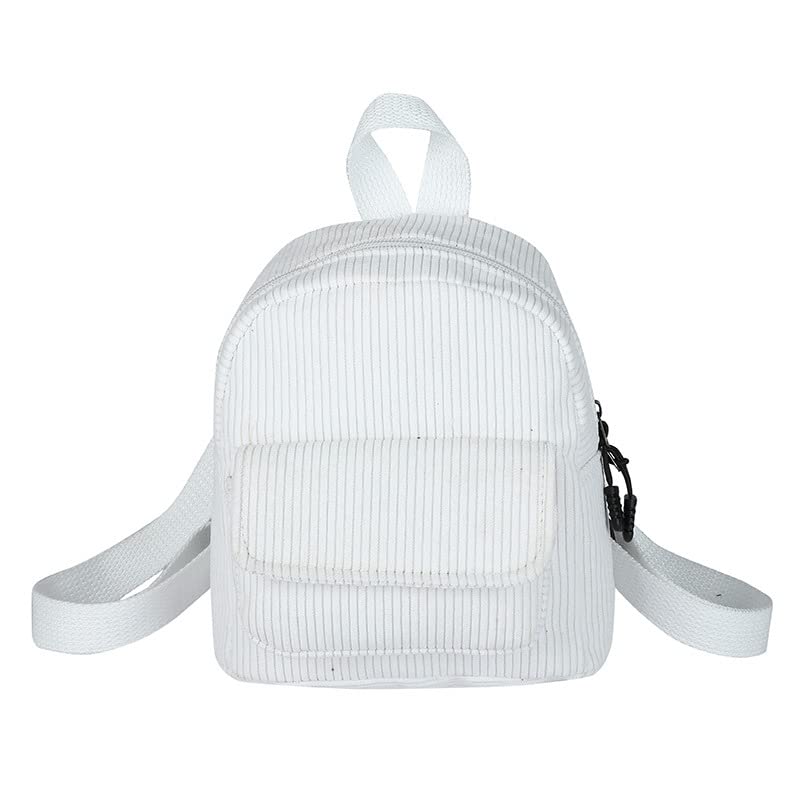 Mini mochila feminina de veludo cotelê – Mochila pequena leve e elegante para encontros, viagens, acampamento, caminhada, Branco, Small, Mochila