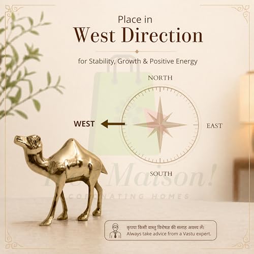 Image of Brass Camel Plain Statue | Weight - 710 G Approx | 6 Inch Approx | Vastu Brass Showpiece for Home| Camel Statue for Vastu | (Zonal Placement-W,WNW)