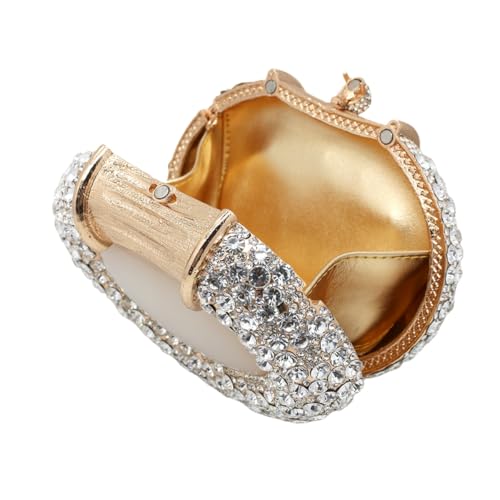 Image of UMREN Women Crystal Oval Shell Evening Purse Bags Luxury Rhinestone Clutch Unique Gems Handbag Bridal Wedding Shoulder Bag