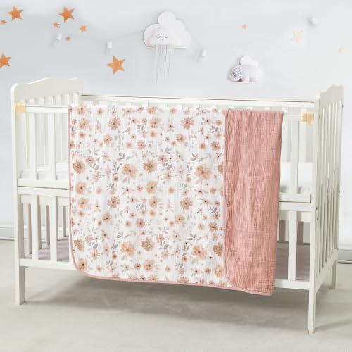 Image of CREVENT 40''X40'' 100% Organic Floral Cotton Muslin Baby Blanket for Newborns, Essential for Baby Shower Birthday Gift - Daisy 100X100cm