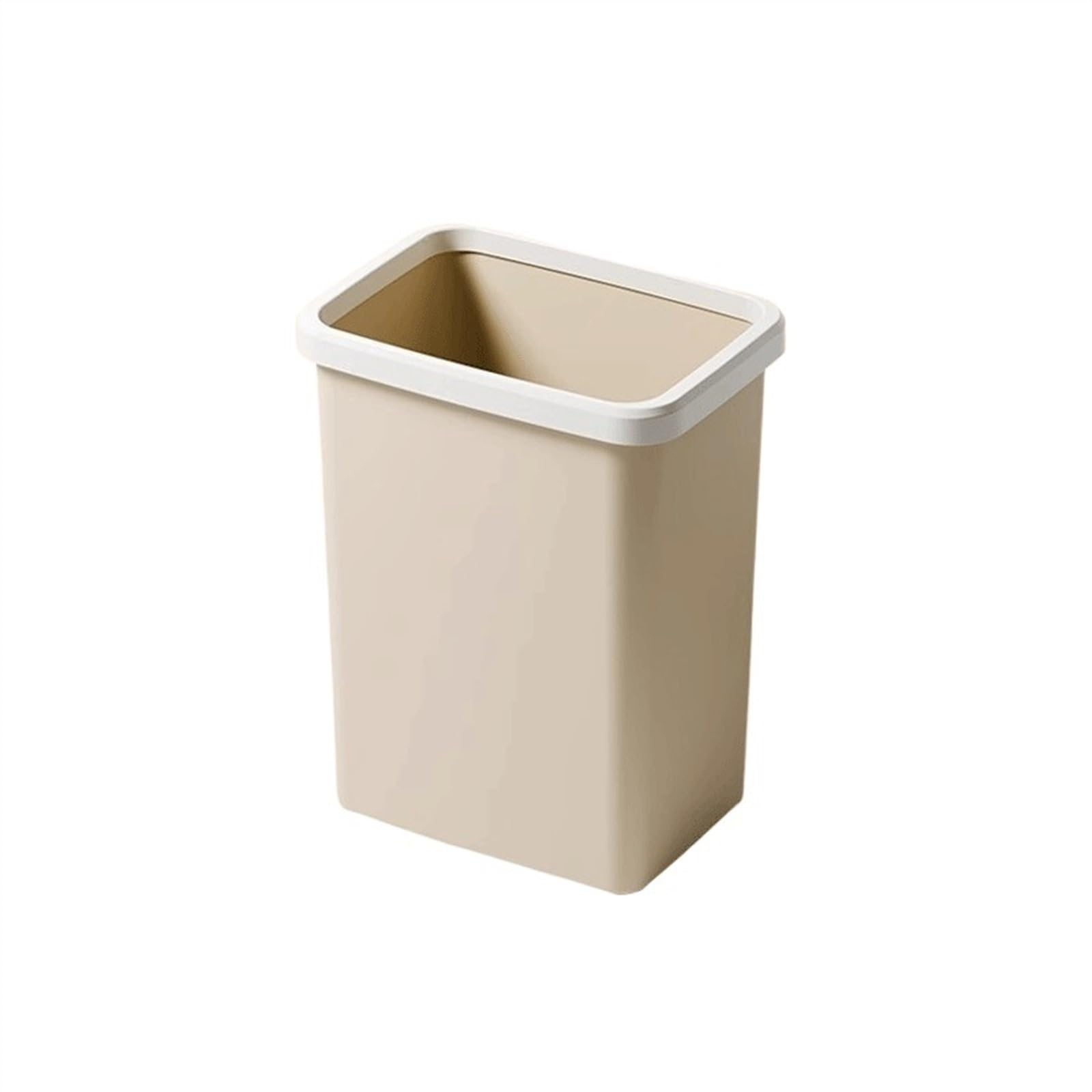 Poubelle Corbeille à papier carrée en plastique adaptée au salon, la chambre coucher, salle de bain avec anneau pression Blanc/gris/rose/beige(Beige)