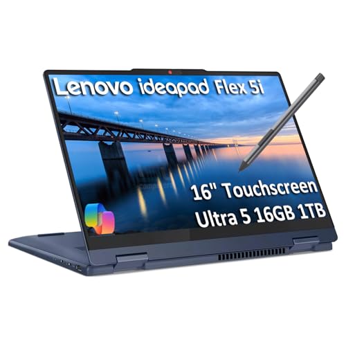 Image of Lenovo IdeaPad Flex 5i 2-in-1 Laptop (16" FHD+ Touchscreen, Intel Ultra 5 Gen 2 225U, 16GB RAM, 1TB SSD, Digital Pen, 12-Core (> i7-1355U)) AI PC for Creator, Designer, IR Webcam, Backlit, Win 11 Home